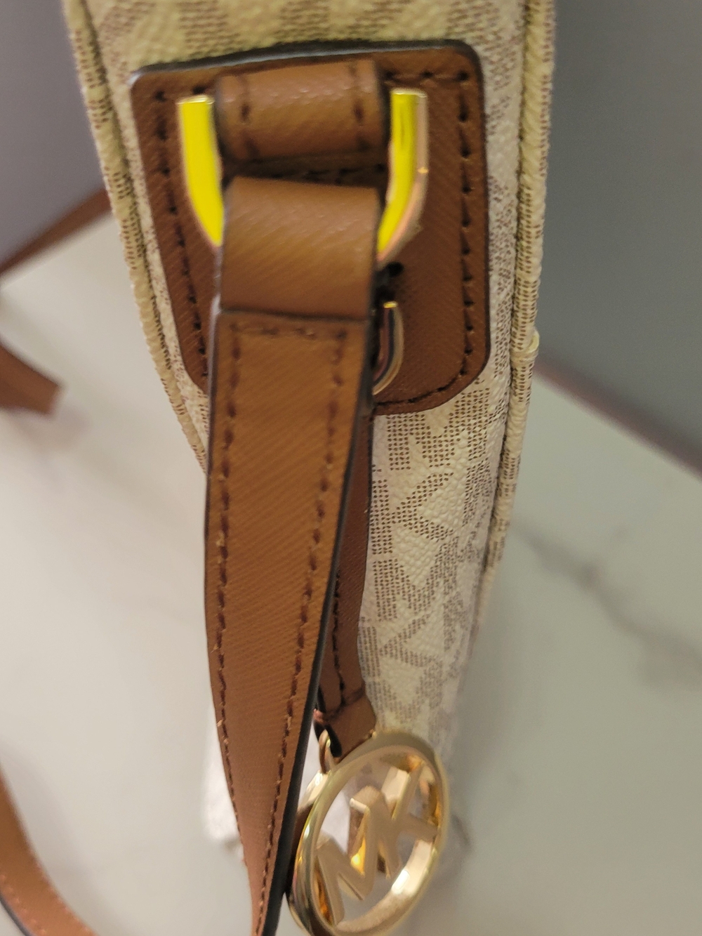 Michael Kors White Signature Crossbody Bag with Tan Strap - Picture 5 of 10